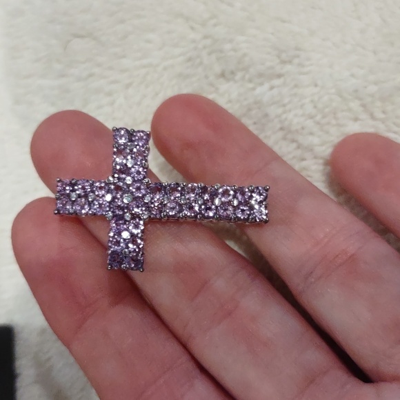 Amethyst Purple Gemstone Cross Pendant Set In Sterling Silver - Picture 6 of 7
